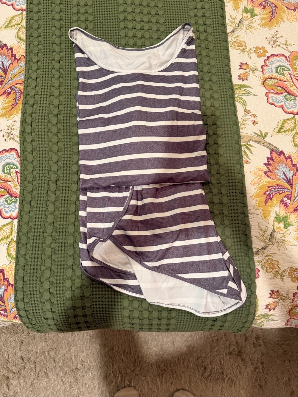 SHEIN Gray & White Striped Short Sleeve Sleep Set